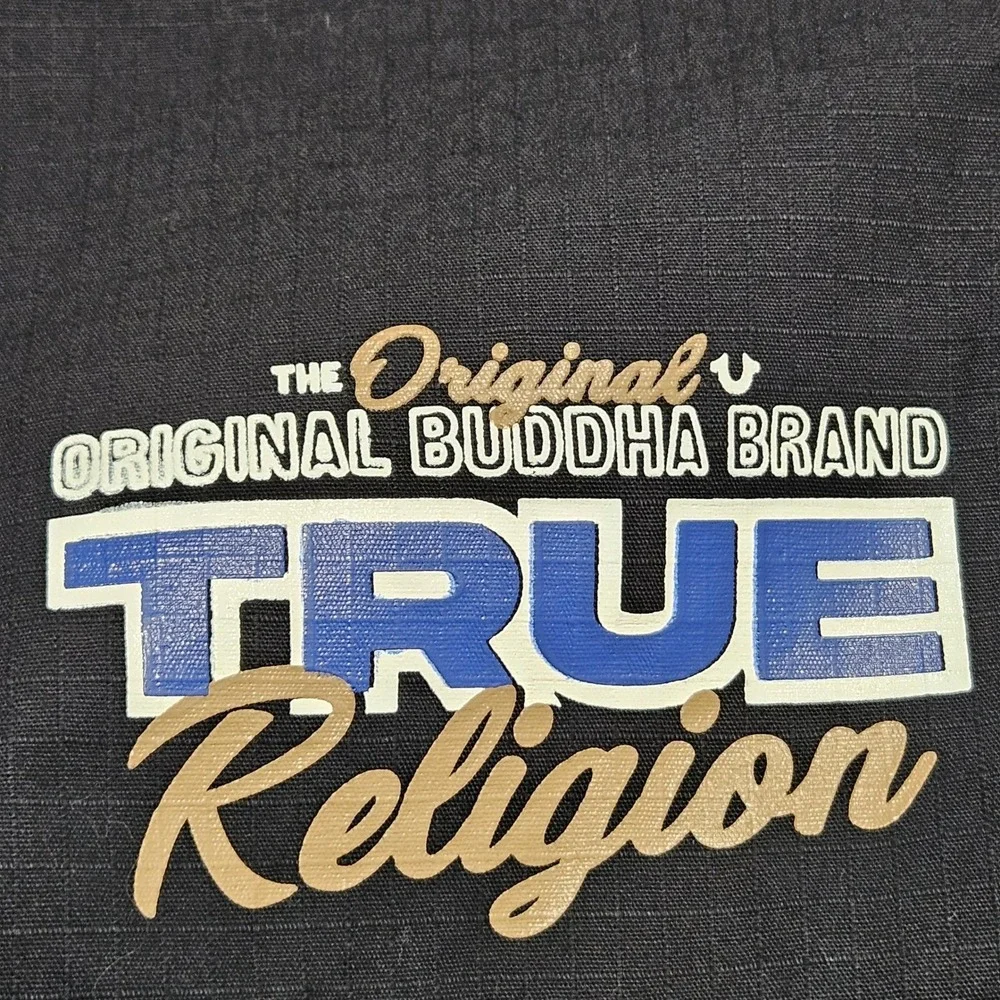 True Religion Mens Ripstop Jogger Pants Jet Black Cargo Graphic 700755 Size M‎